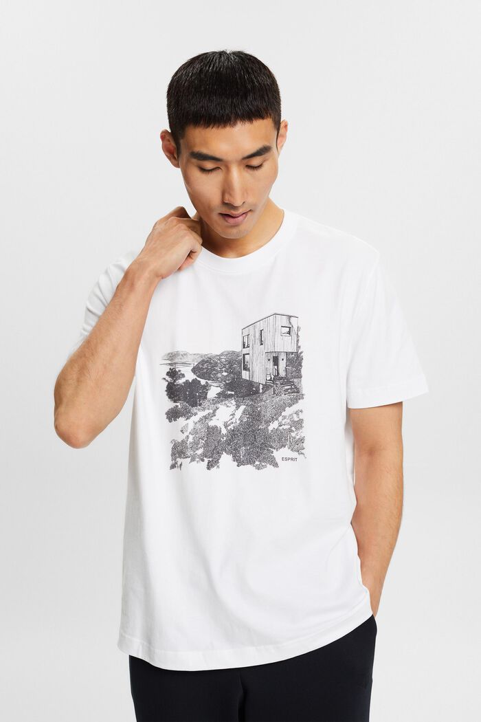Camiseta con estampado geométrico, WHITE, detail image number 1