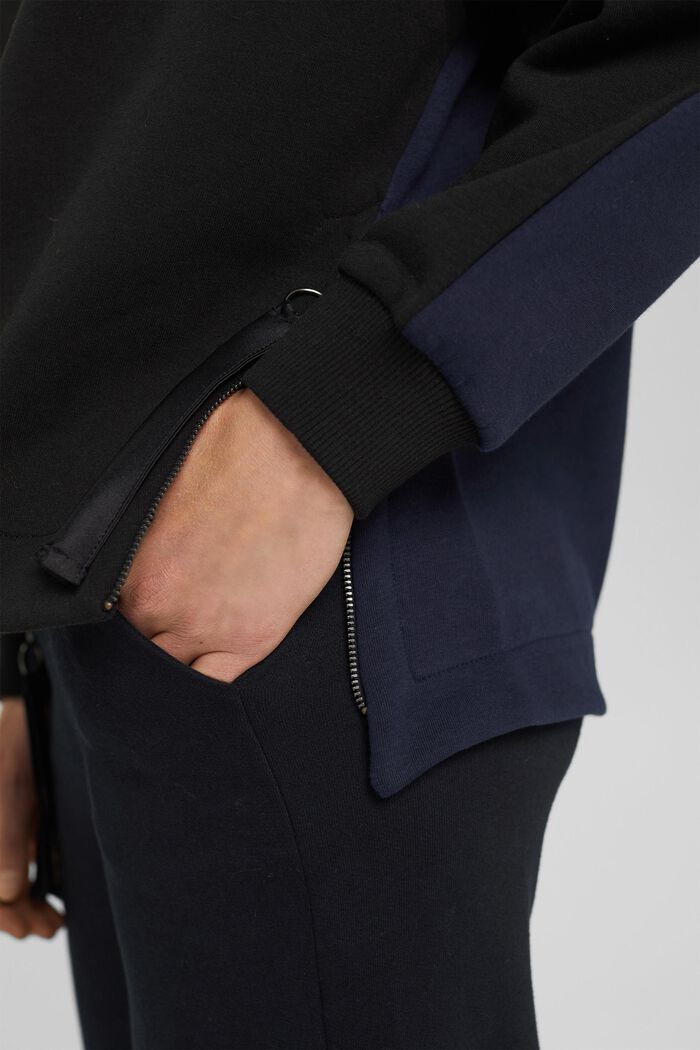 Sudadera con capucha bicolor con detalle de cremalleras, BLACK, detail image number 2