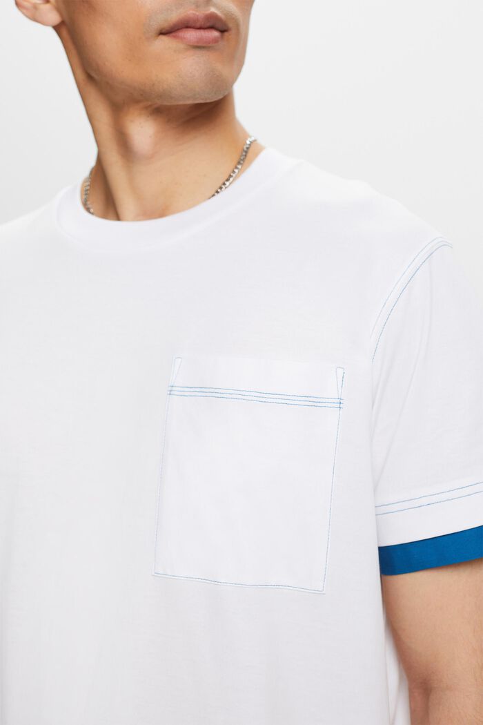 Camiseta de cuello redondo con capas, 100% algodón, WHITE, detail image number 2