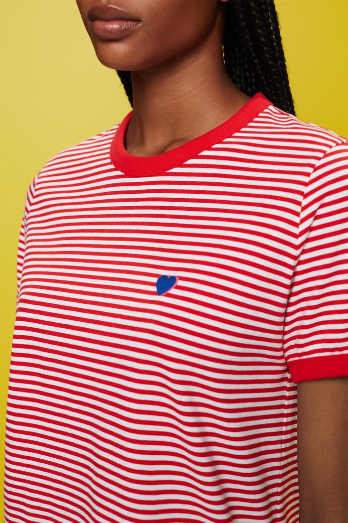 Camiseta de algodón con diseño a rayas y motivo bordado, RED, detail image number 2