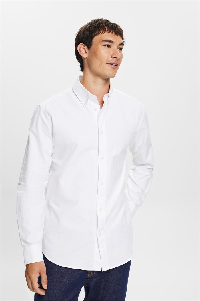 Camisa de cuello abotonado en popelina de algodón, WHITE, detail image number 1