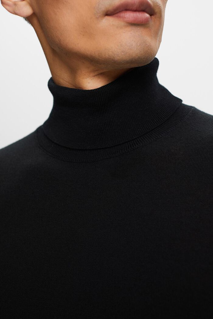 Jersey de lana merino con cuello alto, BLACK, detail image number 2