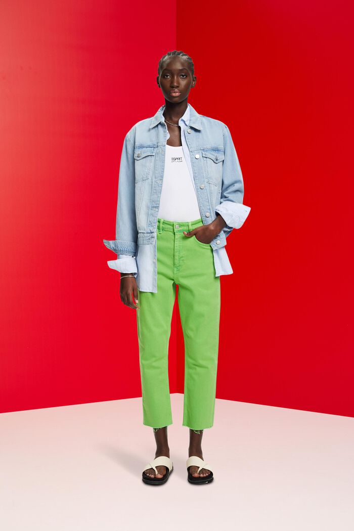 Pantalones tobilleros con bajos deshilachados, GREEN, detail image number 1