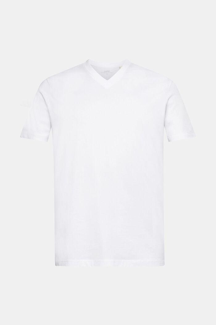 Camiseta entallada de algodón con cuello en pico, WHITE, detail image number 6