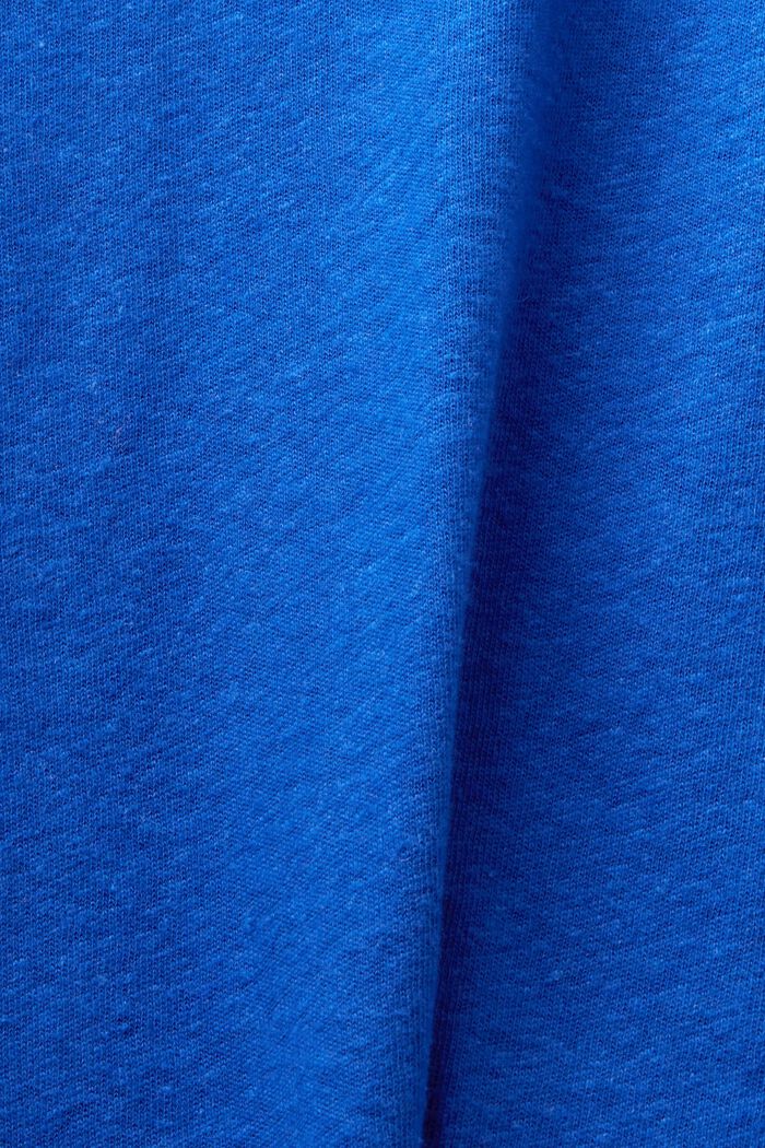 Camiseta de algodón y lino con el cuello pico, BRIGHT BLUE, detail image number 4