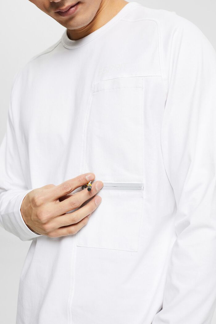 Camisa de manga larga con tejido jersey y detalle de cremallera, WHITE, detail image number 1