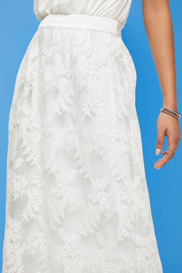 Falda midi con flores bordadas, OFF WHITE, detail image number 2