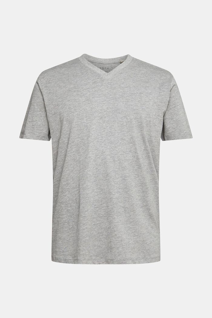 Camiseta de jersey con escote en pico, MEDIUM GREY, overview