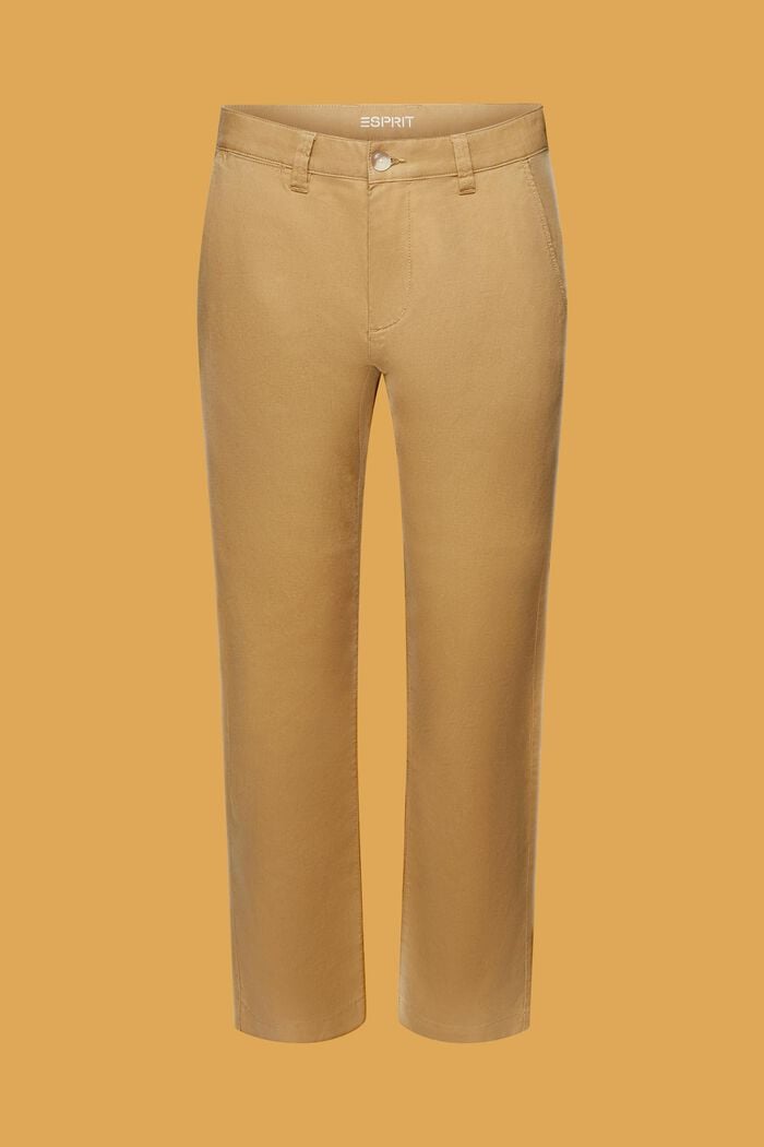 Pantalones en mezcla de algodón y lino, KHAKI BEIGE, detail image number 7