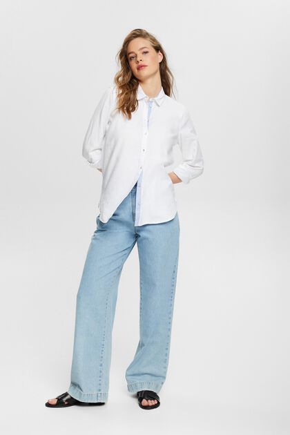 Blusa camisera en 100% algodón, WHITE, overview