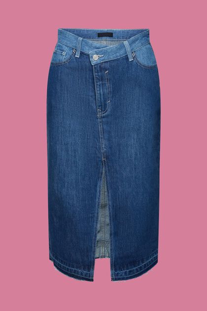 Falda midi con cintura asimétrica, BLUE DARK WASHED, overview