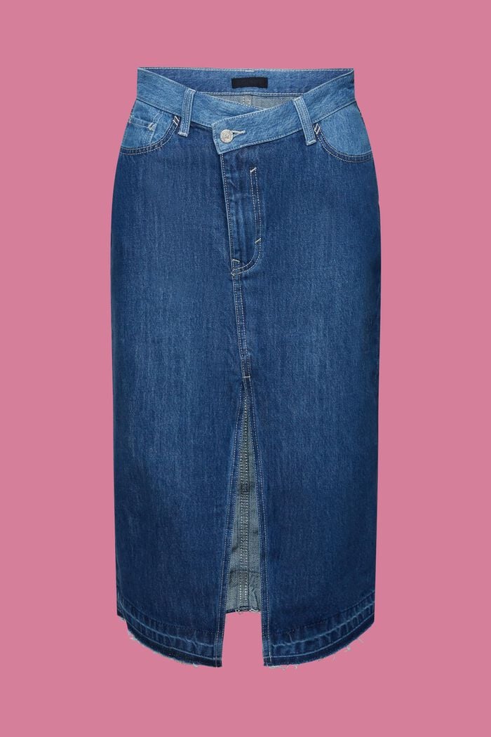 Falda midi con cintura asimétrica, BLUE DARK WASHED, detail image number 7