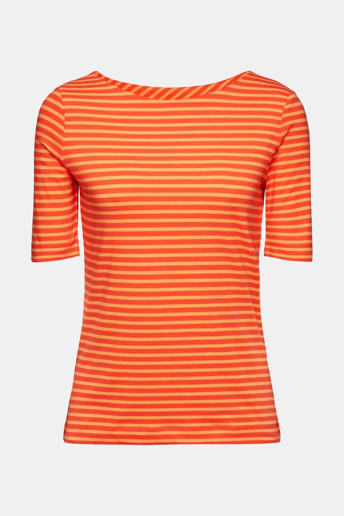 Camiseta de algodón a rayas con cuello barco, ORANGE RED, detail image number 6