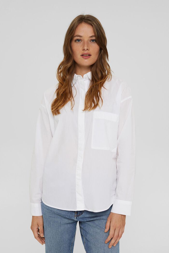 Blusa camisera oversize en 100 % algodón ecológico, WHITE, detail image number 0