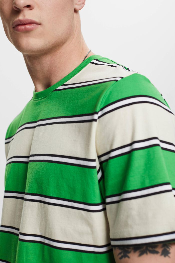 Camiseta con diseño a rayas de algodón sostenible, GREEN, detail image number 2