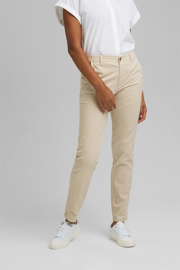 Pantalón chino elástico con algodón ecológico Pima., BEIGE, detail image number 0