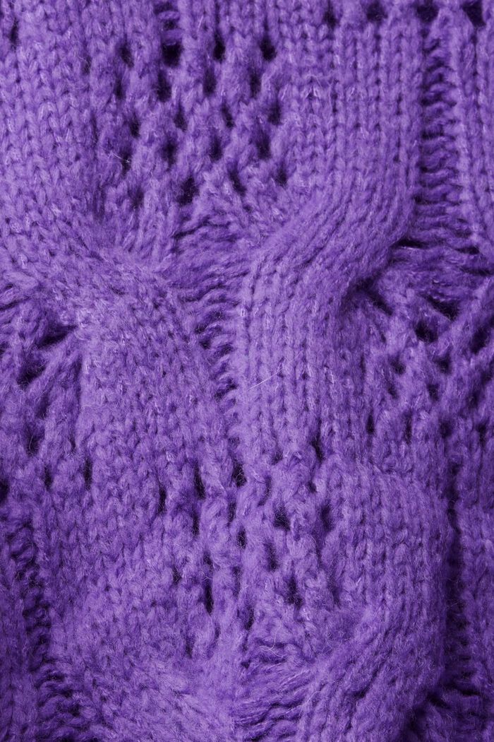 Jersey corto de punto trenzado con lana, PURPLE, detail image number 5
