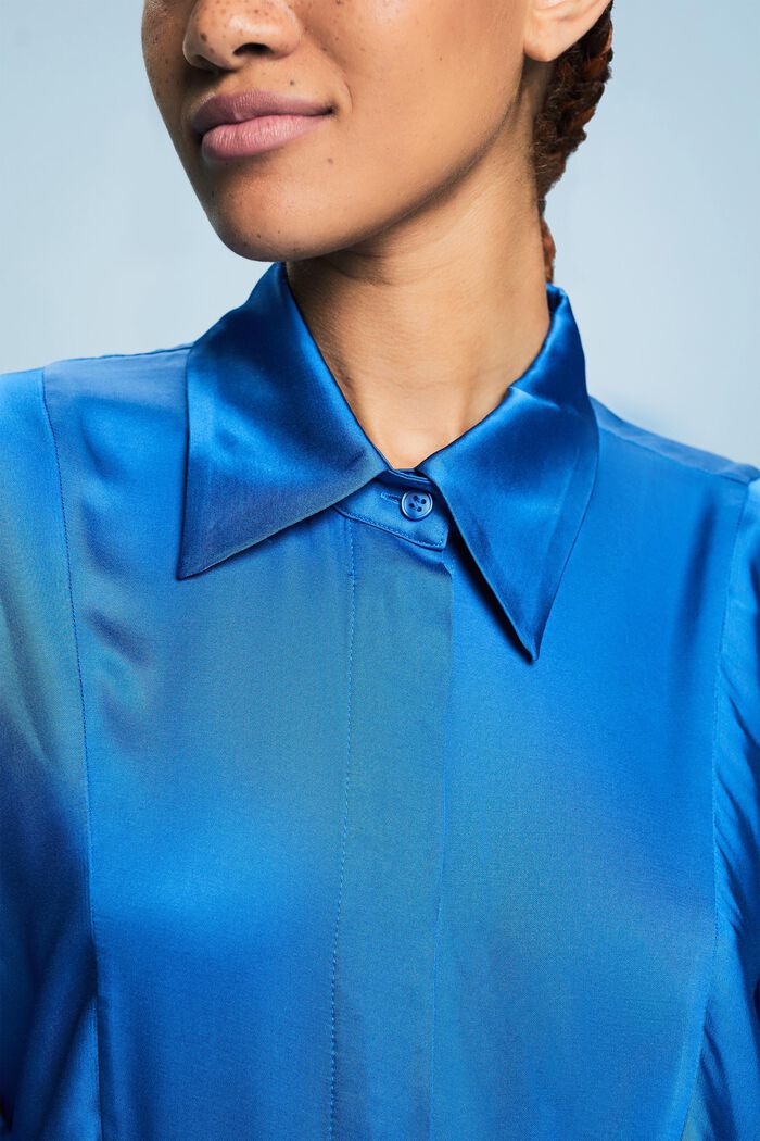 Blusa drapeada de satén con peplum, BRIGHT BLUE, detail image number 1