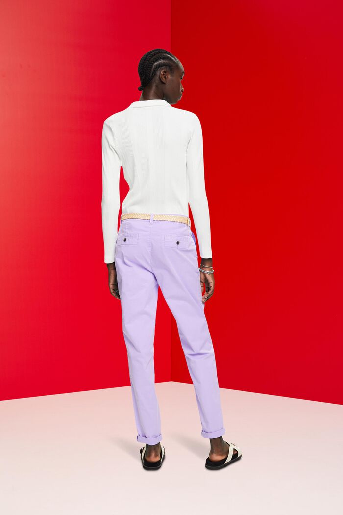 Pantalones chinos elásticos ligeros con cinturón, PURPLE, detail image number 3