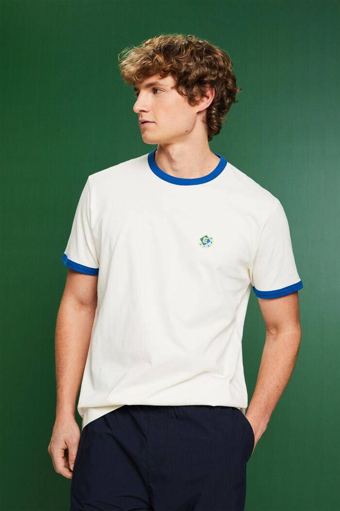 Camiseta de algodón con logotipo y cuello redondo, OFF WHITE, detail image number 0