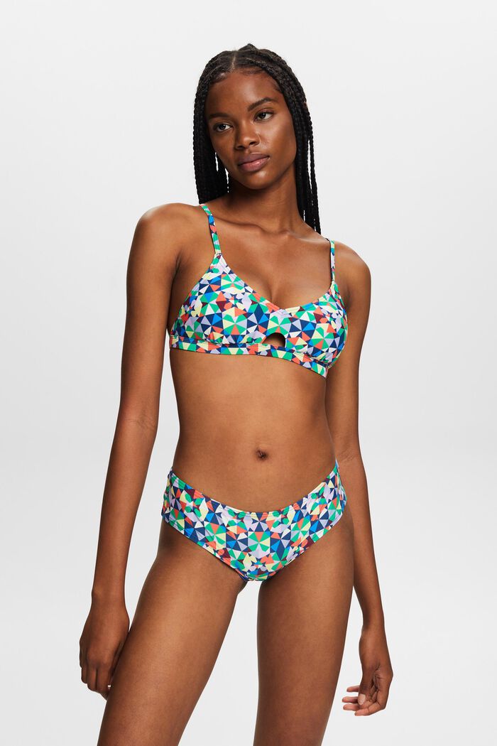 Reciclado: top de bikini con relleno y estampado allover, GREEN, detail image number 0