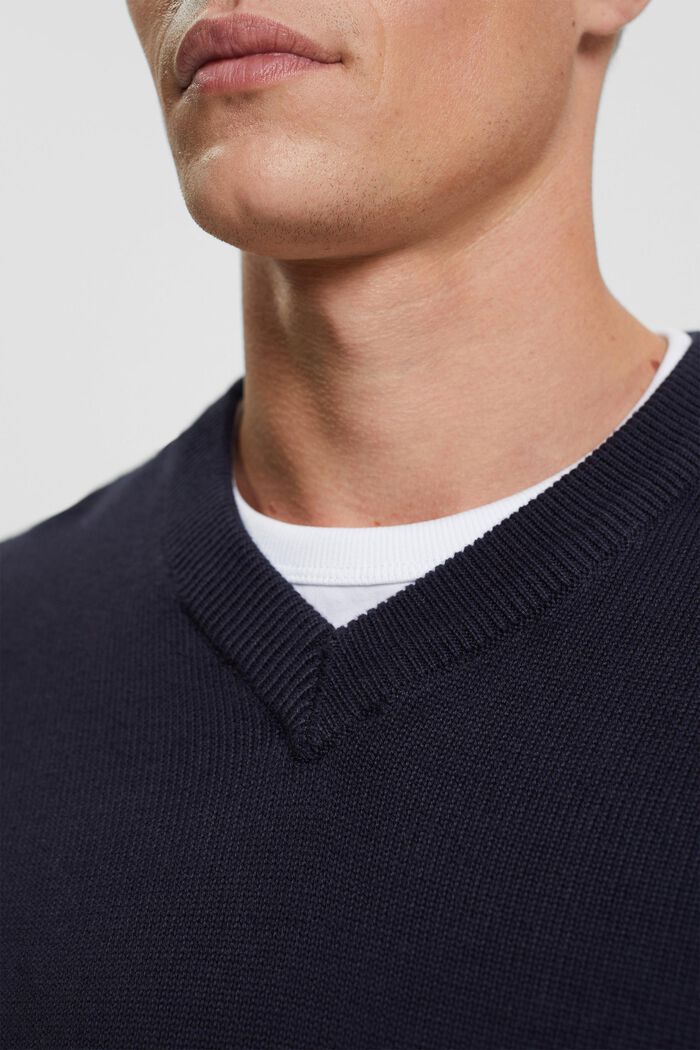 Jersey de punto con cuello en pico, NAVY, detail image number 0
