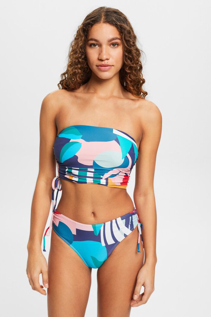 Top de bikini bandeau con estampado multicolor, INK, detail image number 0