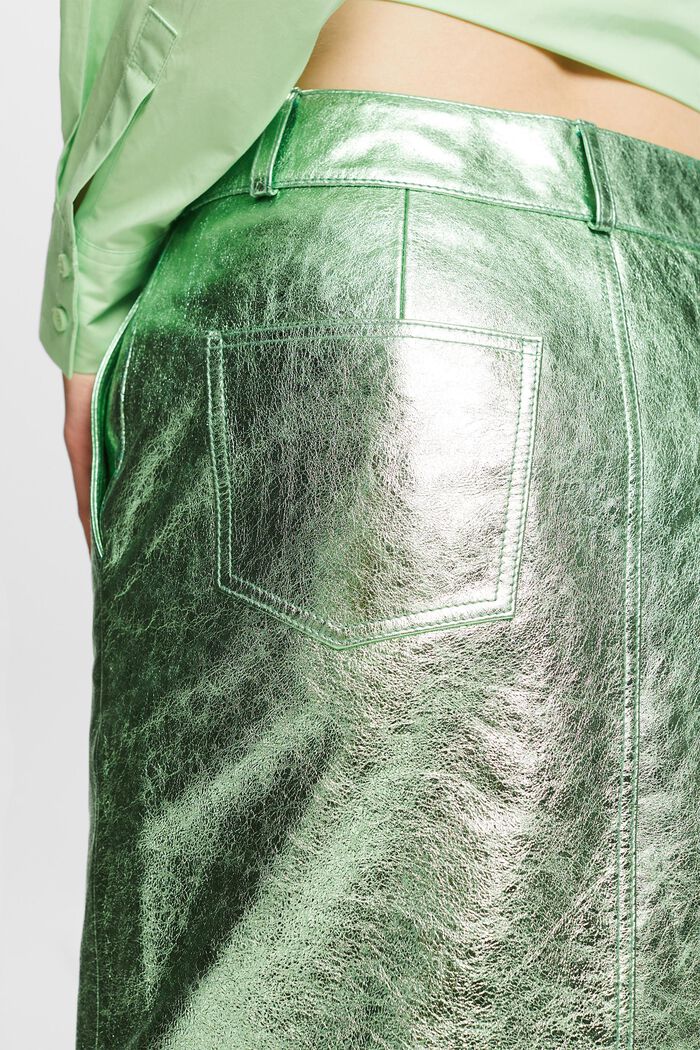 Falda revestida de cuero metalizada, LIGHT AQUA GREEN, detail image number 3