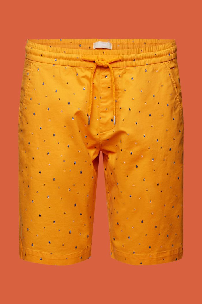 Pantalones cortos estampados sin cierre, algodón elástico, BRIGHT ORANGE, detail image number 7