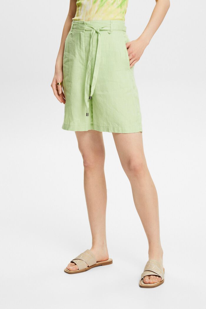 Pantalón corto de lino wide leg, LIGHT GREEN, detail image number 0