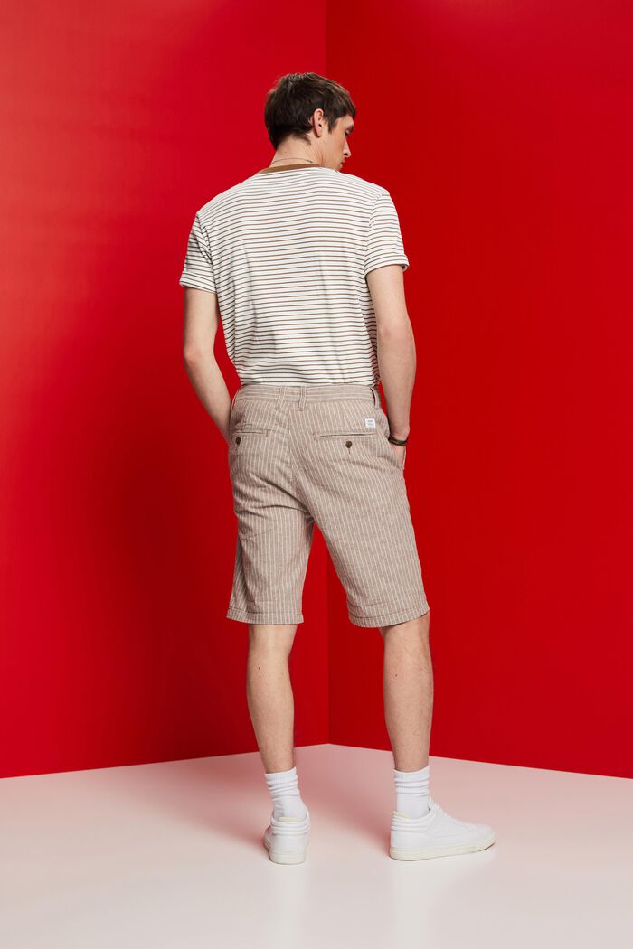 Pantalón corto estilo chino a rayas, mezcla de lino y algodón, BEIGE, detail image number 3