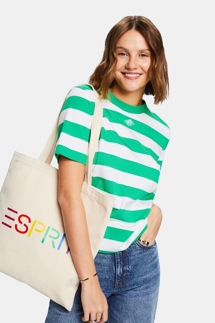 Camiseta a rayas de algodón pima con logotipo, GREEN, detail image number 0