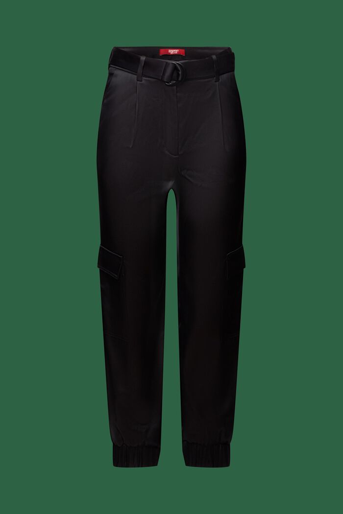 Pantalón cargo de satén con cinturón, BLACK, detail image number 6