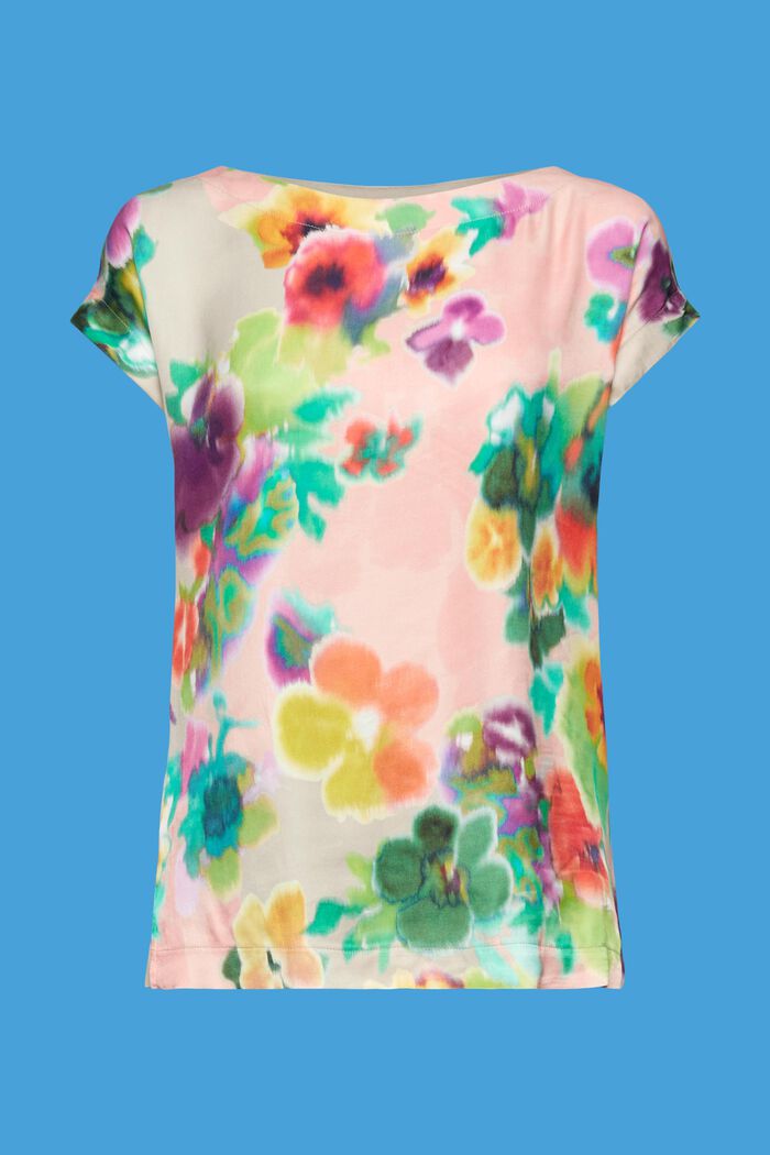 Camiseta de panales confeccionada en jersey de satén con estampado floral, CORAL, detail image number 7