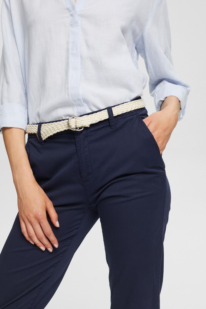 Pantalones chinos con cinturón trenzado, NAVY, detail image number 0