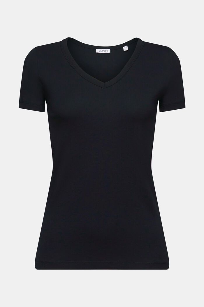 Camiseta de algodón con cuello en pico, BLACK, detail image number 5