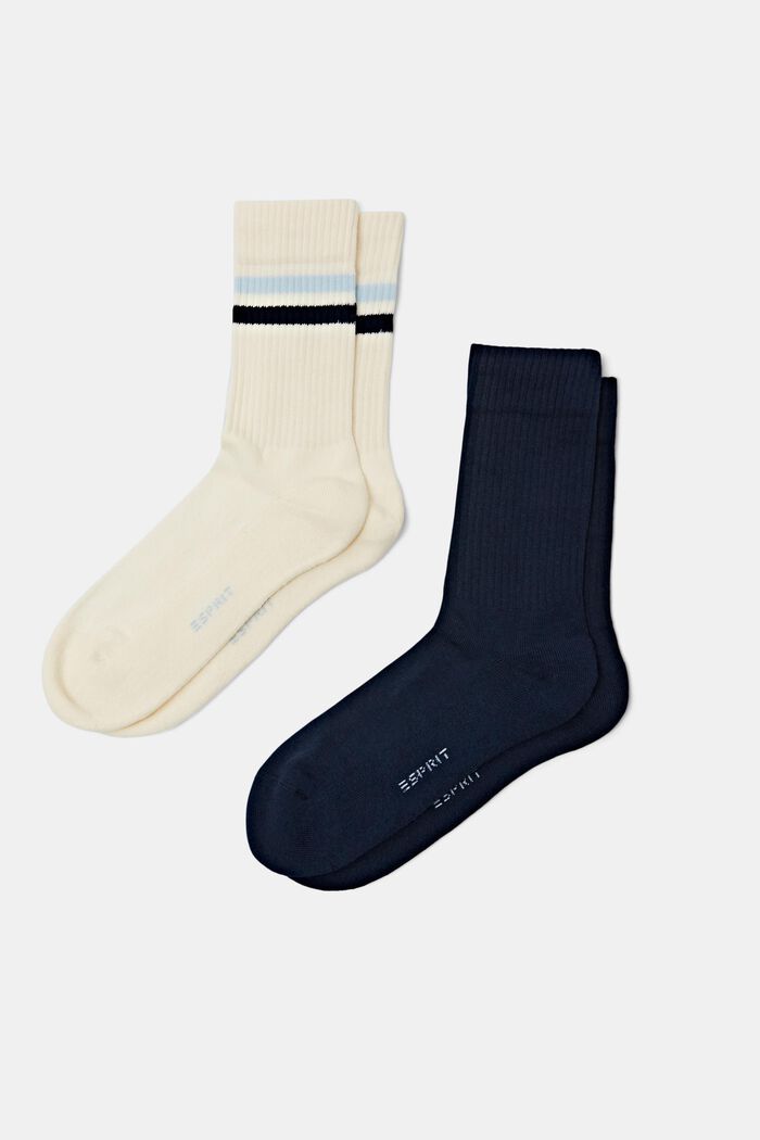 Pack de 2 pares de calcetines de punto acanalado, OFF WHITE/NAVY, detail image number 0