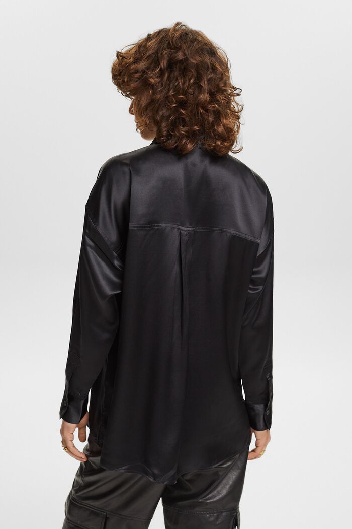 Blusa de satén de seda, BLACK, detail image number 2