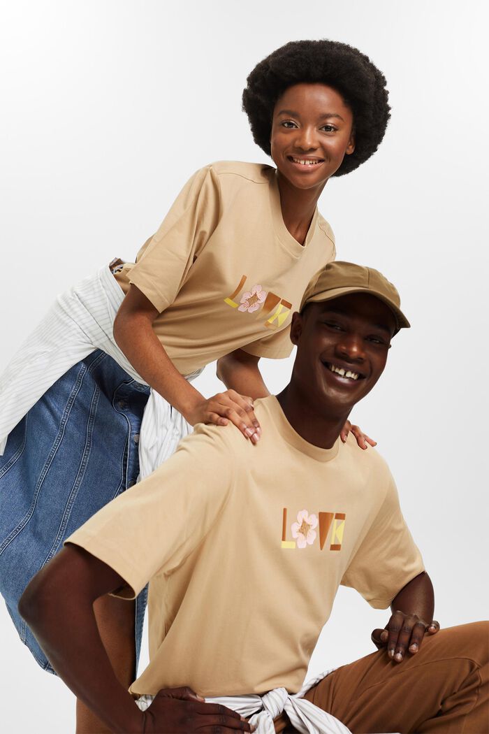 Camiseta unisex estampada de algodón Pima, BEIGE, detail image number 4
