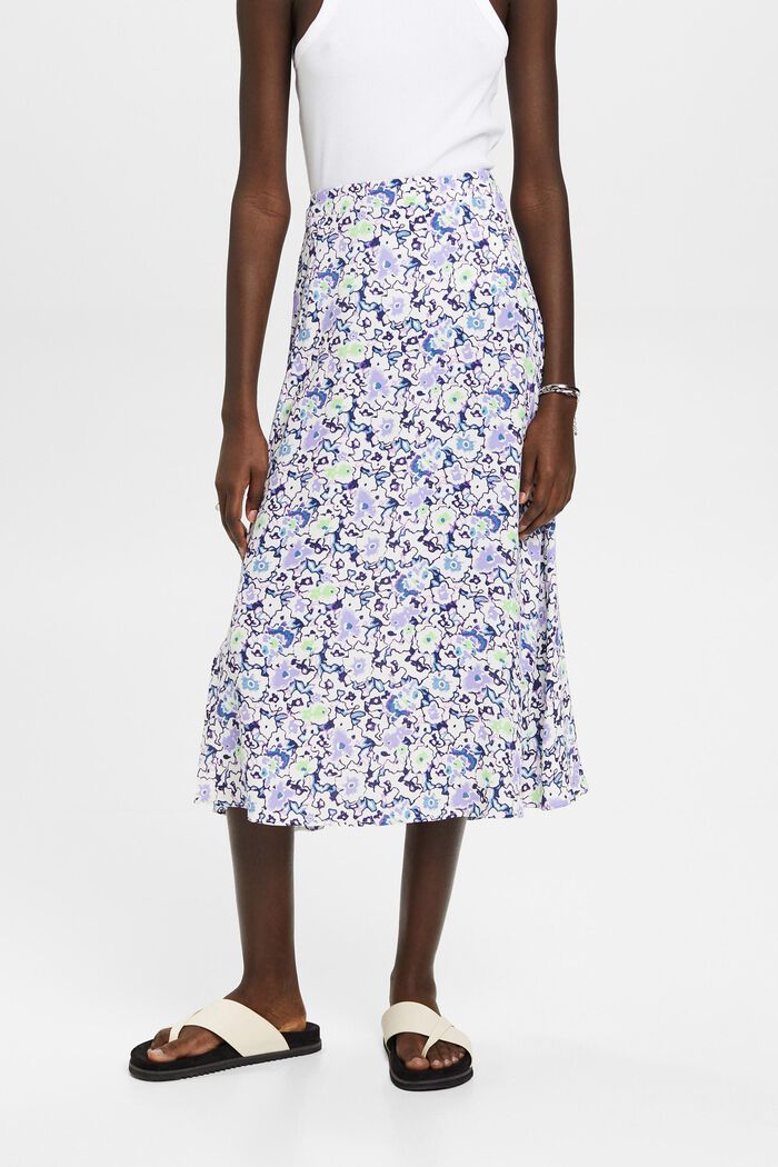 Falda midi con diseño floral allover, WHITE, detail image number 0