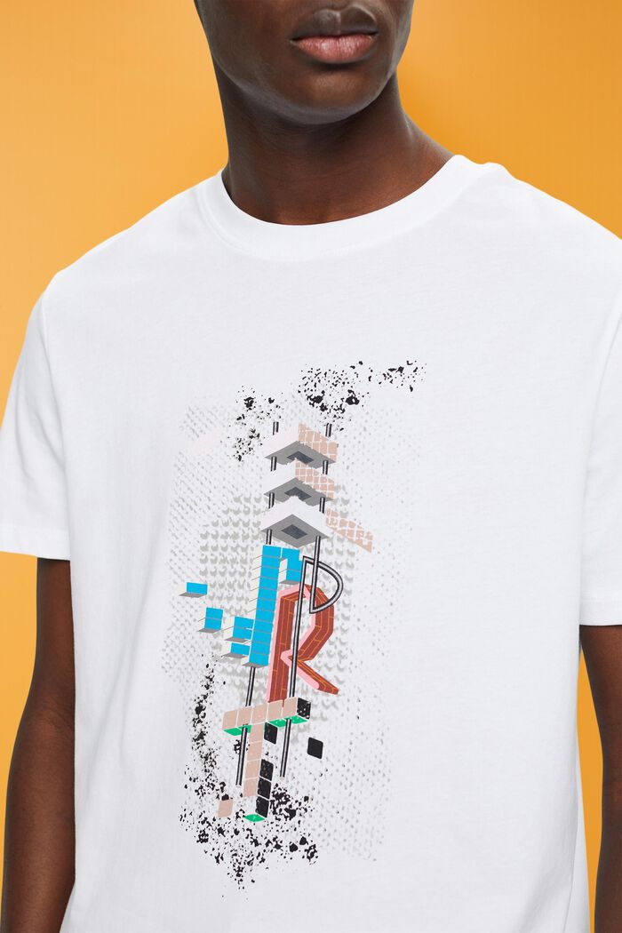 Camiseta de corte holgado en algodón con estampado frontal, WHITE, detail image number 2