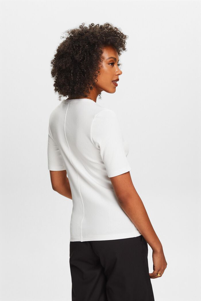 Camiseta acanalada con cuello en pico, OFF WHITE, detail image number 2