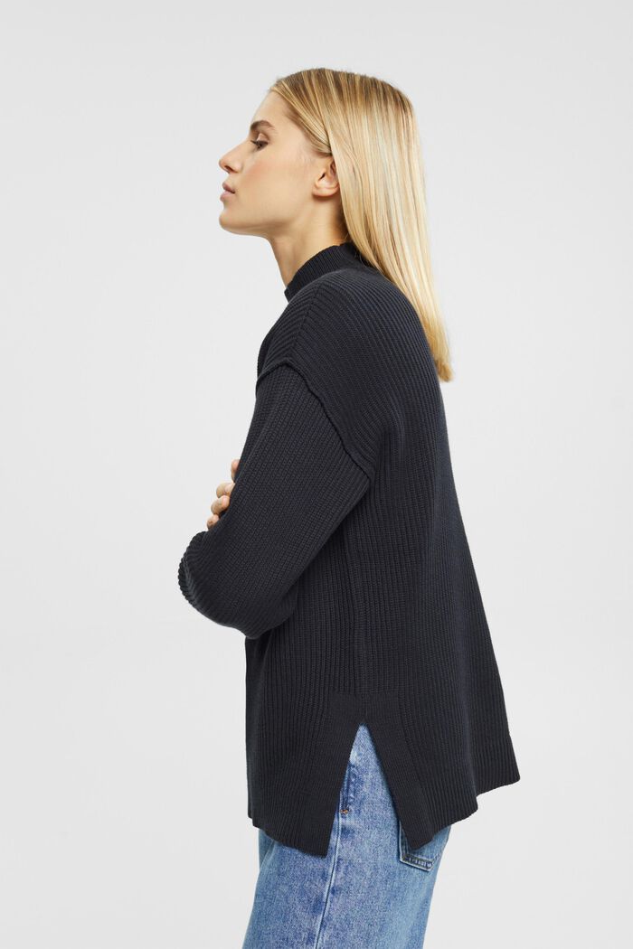 Jersey con cuello alto, 100% algodón, BLACK, overview