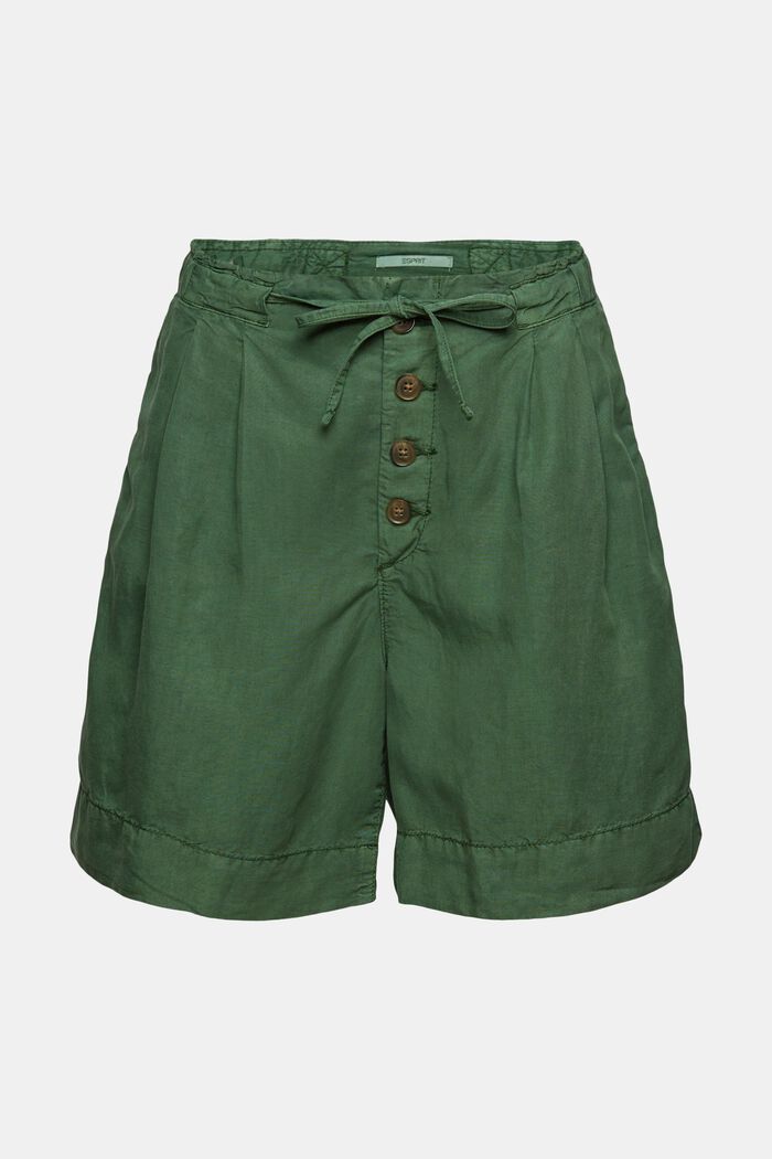 Con lino: pantalones cortos con tira de botones, DARK GREEN, overview
