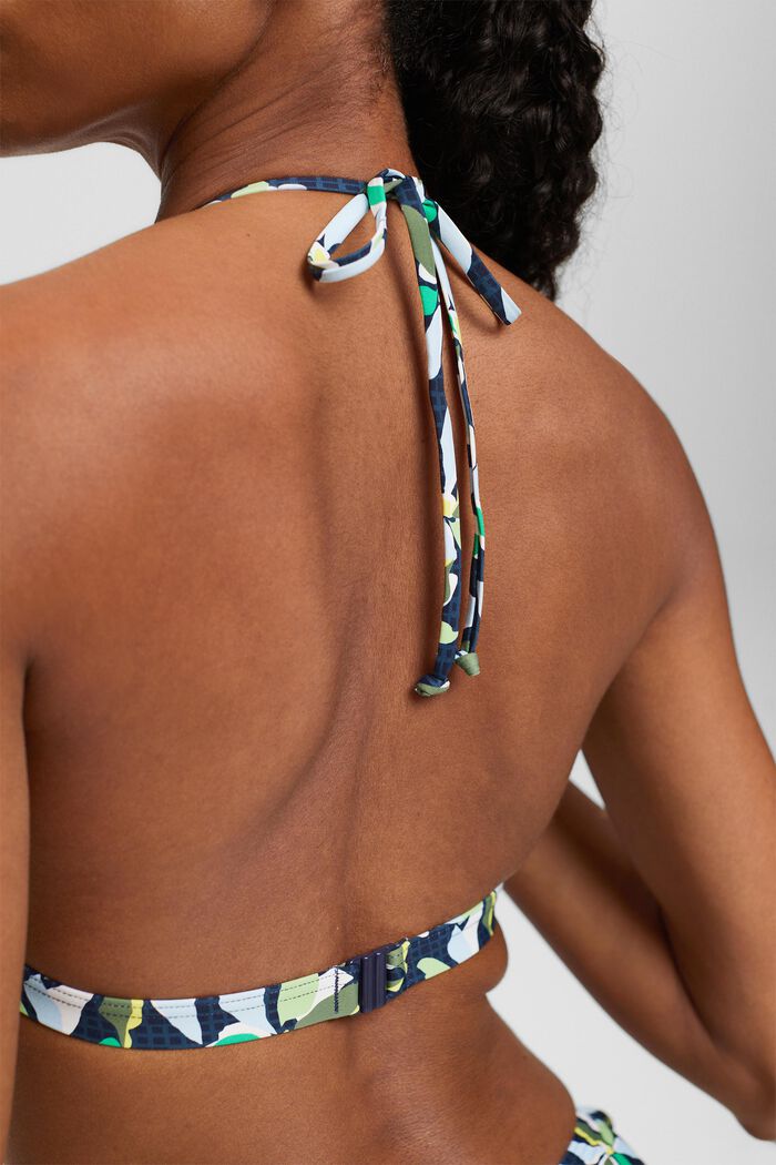 Top de bikini estampado con tirantes al cuello, NAVY, detail image number 1