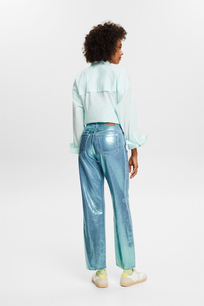Jeans retro high waist straight con revestimiento metalizado, DENIM/PISTACHIO GREEN, detail image number 2