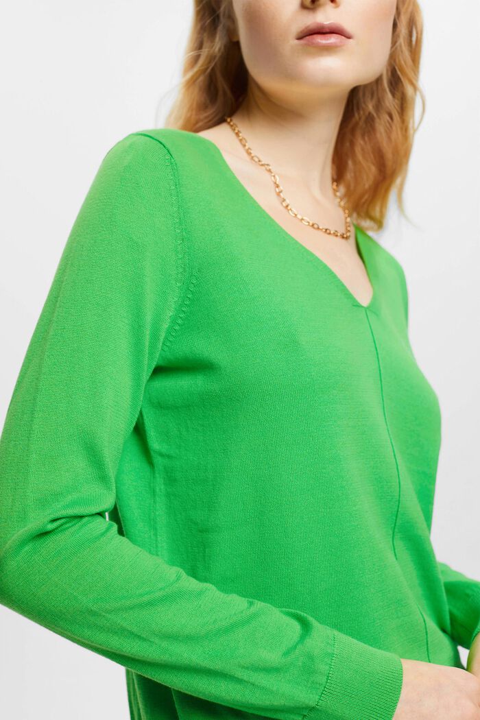 Jersey de algodón con cuello pico, GREEN, detail image number 2