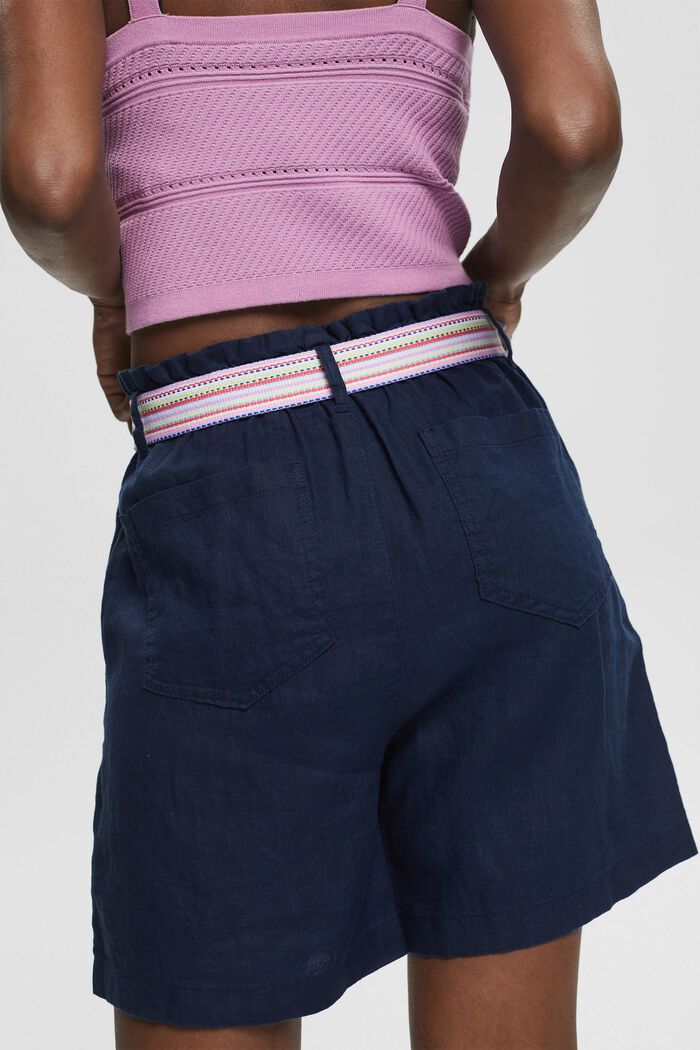Pantalones cortos de lino con cinturón, NAVY, detail image number 7