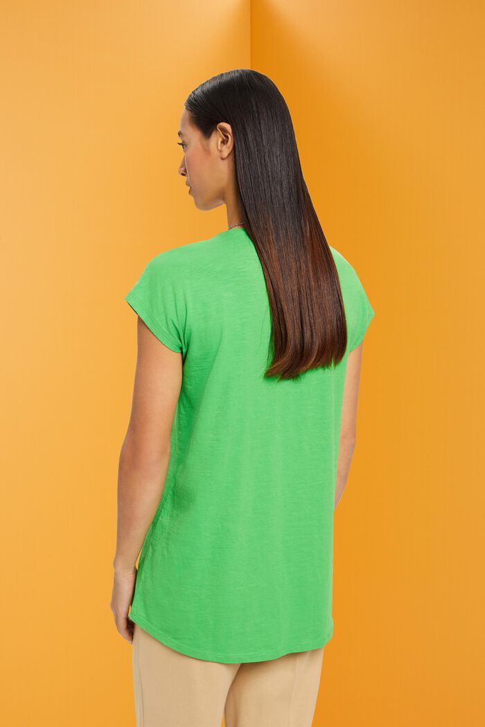 Camiseta de algodón con cuello en U, GREEN, detail image number 3