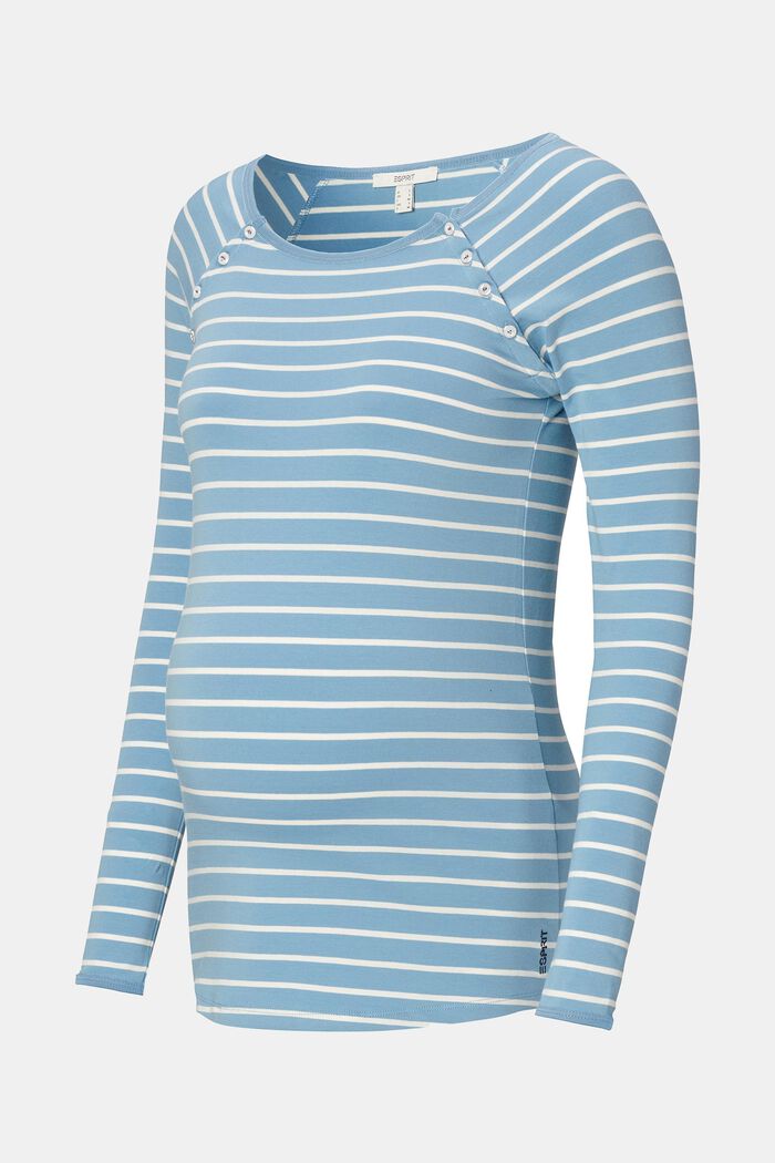 Camiseta de manga larga apta para la lactancia en algodón ecológico, SHADOW BLUE, overview